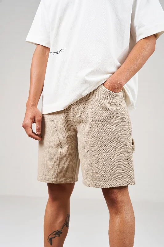 TWILL RIVET CARPENTER SHORTS - BEIGE