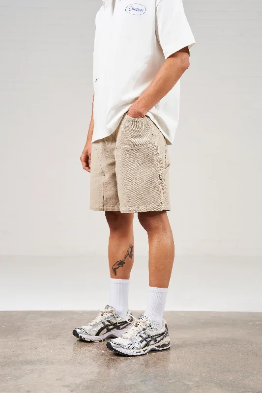 TWILL RIVET CARPENTER SHORTS - BEIGE