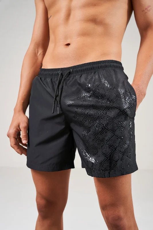 WATER REACTIVE EMBLEM SWIM SHORTS - BLACK