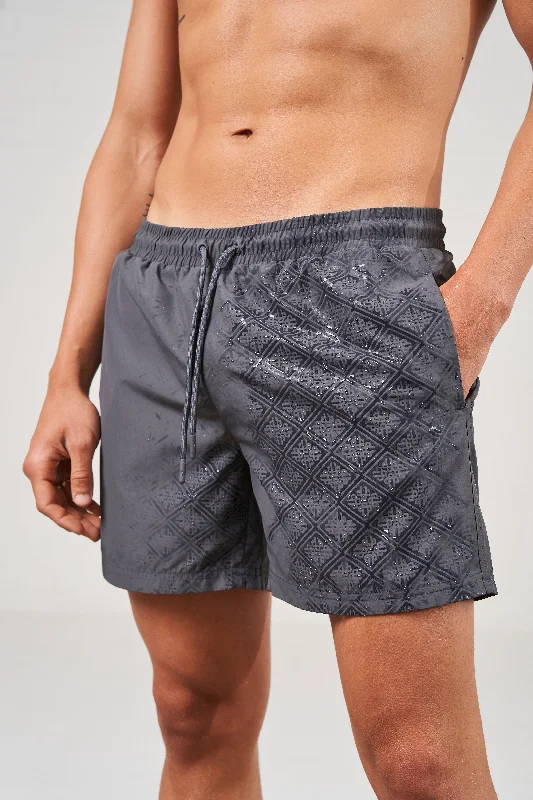 WATER REACTIVE EMBLEM SWIM SHORTS - CHARCOAL