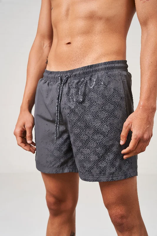 WATER REACTIVE EMBLEM SWIM SHORTS - CHARCOAL