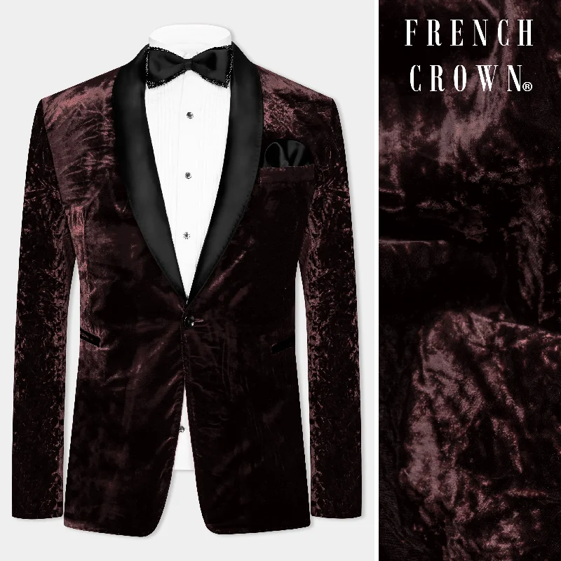 Asphalt Brown Crushed Velvet Tuxedo Blazer