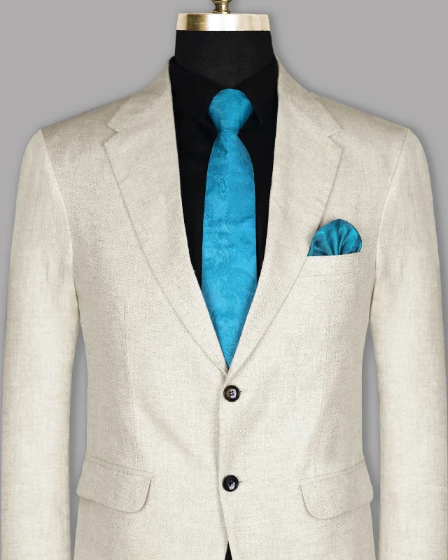 Beige Premium Herringbone Linen Blazer