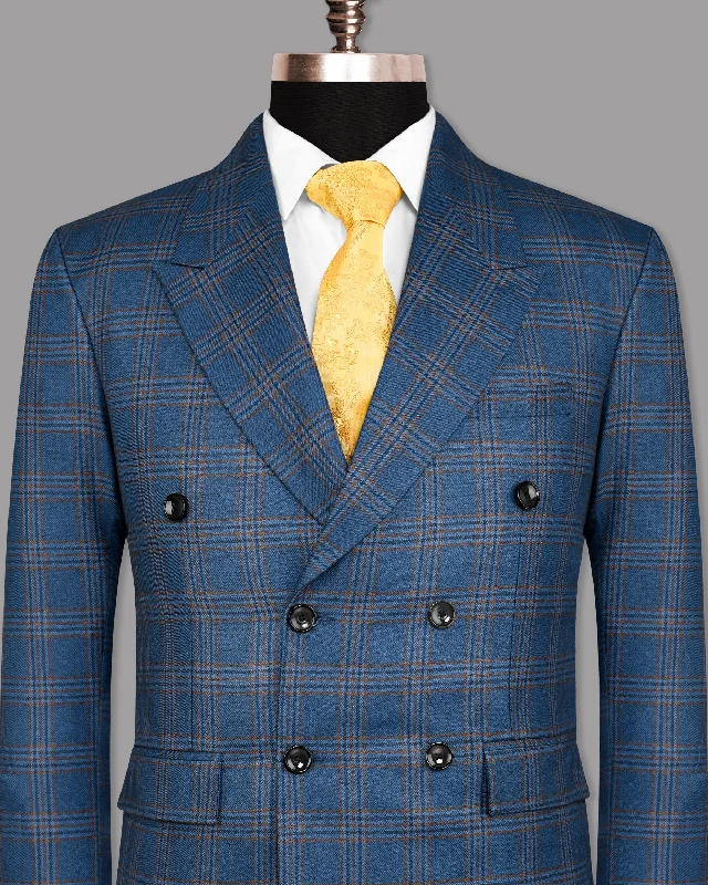 Bismarck Blue Plaid Double Breasted Blazer