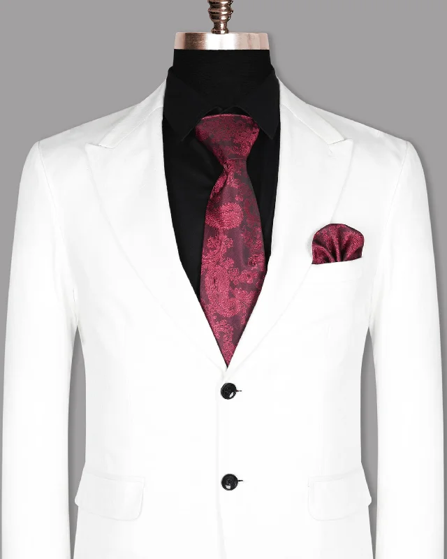 Bright White Herringbone Premium Cotton Blazer