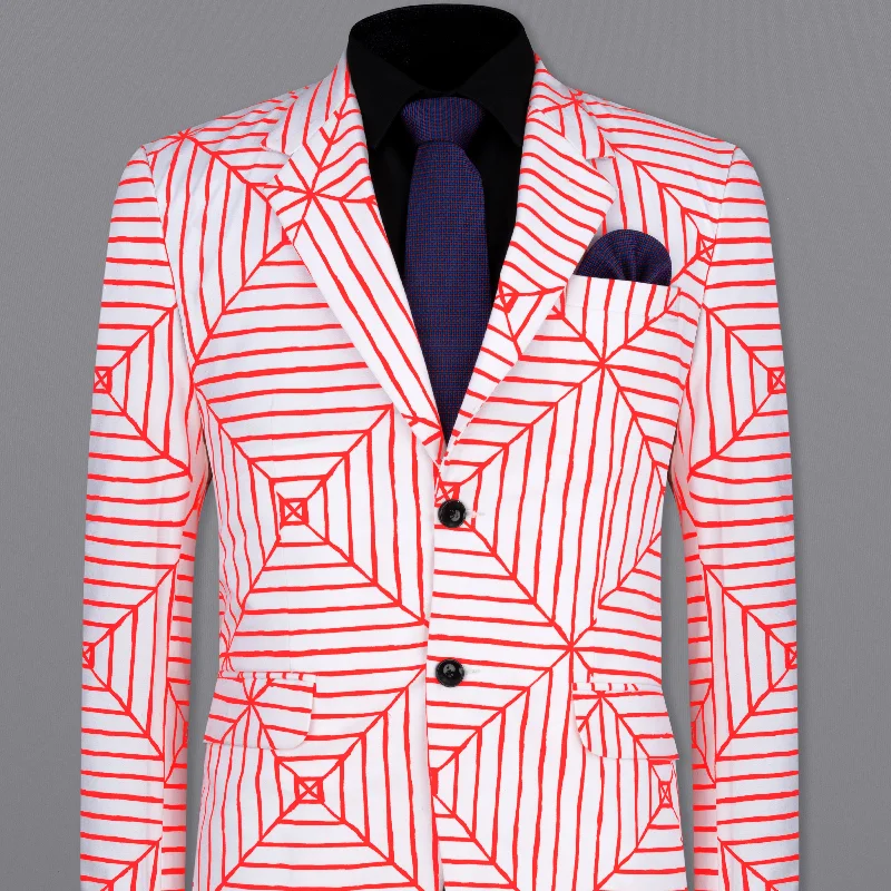 Bright white With Geometric  printed Blazer