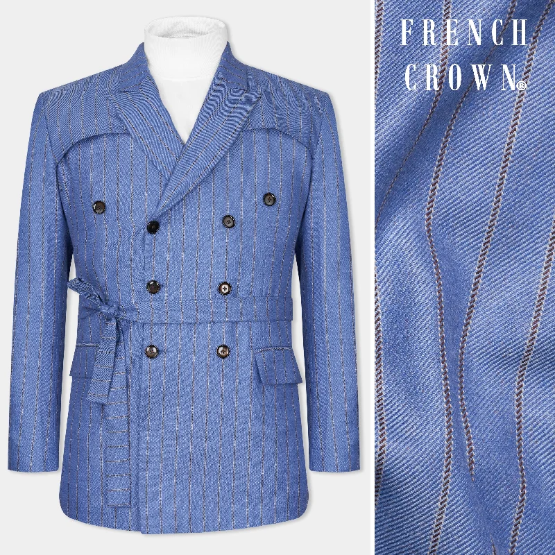 Chetwode Blue and Iroko Brown Striped Wool Rich Designer Blazer