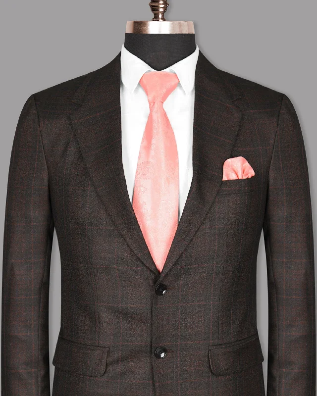 Chocolate Brown Windowpane Premium Wool Rich Blazer