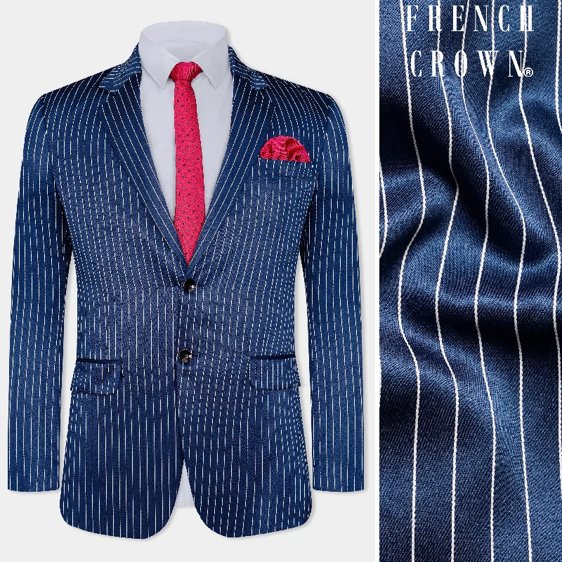 Cinder Blue and White Striped Wool Rich Blazer