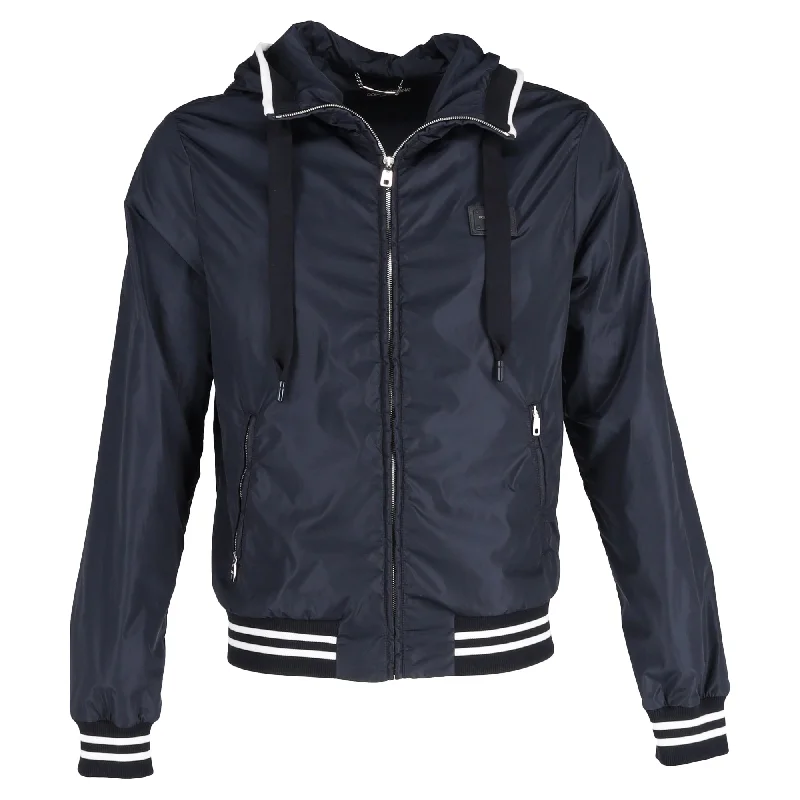 Dolce & Gabbana Hooded Jacket in Navy Blue Nylon