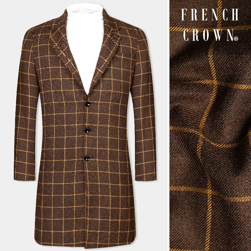 Eclipse Brown Windowpane Tweed Trench Coat