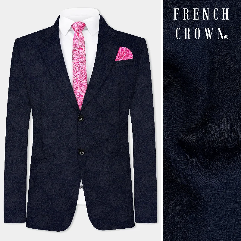 Firefly Blue Jacquard Textured Single Breasted Blazer