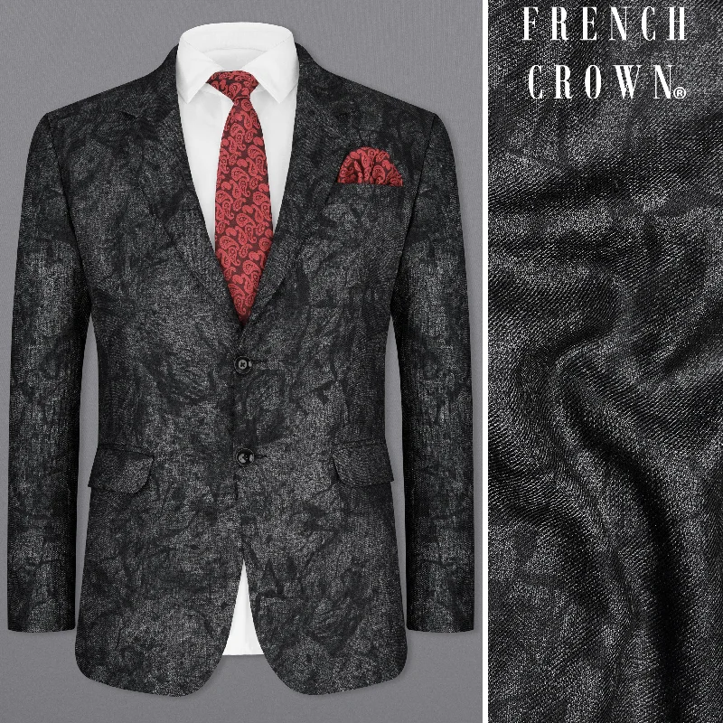 Flint Gray and Jade Black Textured Single Breasted Designer Blazer