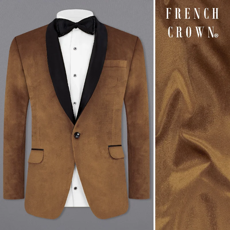 Ironstone Brown Velvet Tuxedo Designer Blazer