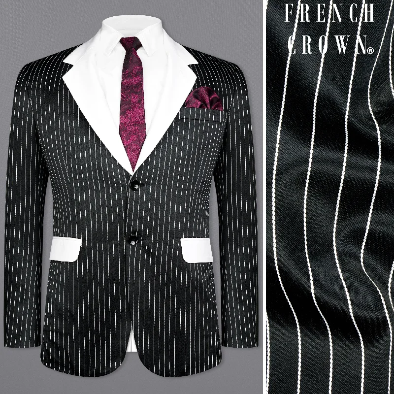 Jade Black and White Striped Designer Blazer