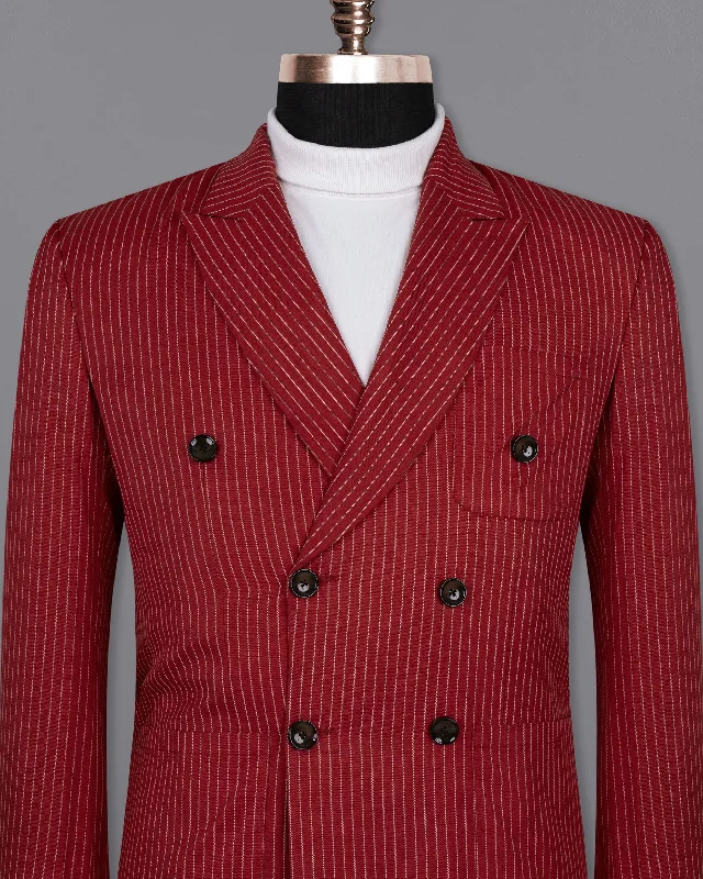 Merlot Red Striped Wool Rich Double-Breasted Sports Blazer