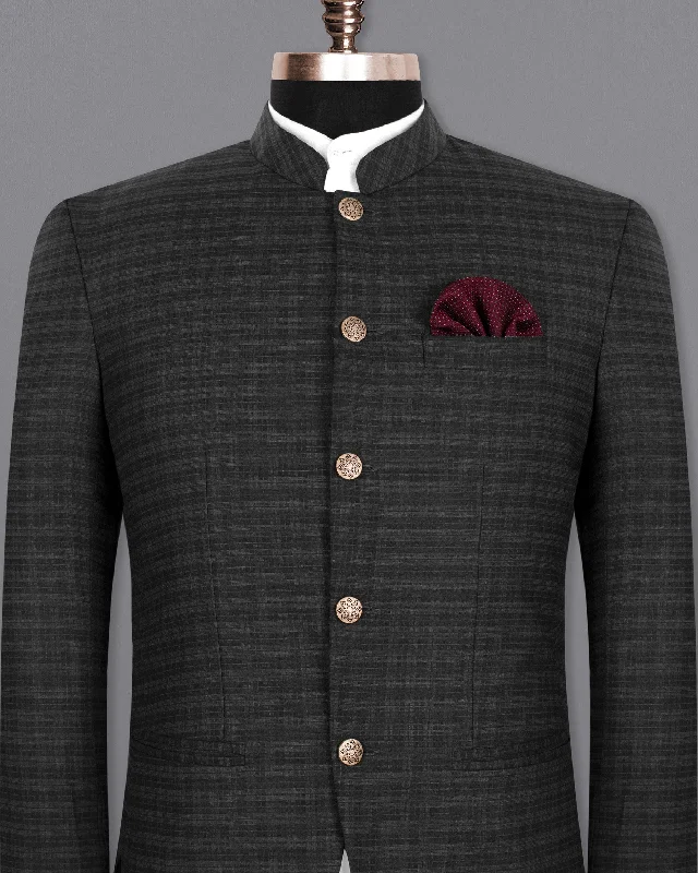 Mine Shaft Black Mandarin/Bandhgala Wool Rich Blazer