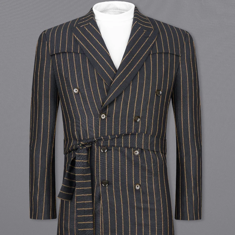 Outer Space Navy Blue Striped Double Breasted Trench Coat