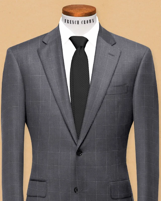 Pebble Grey Windowpane Wool Blazer