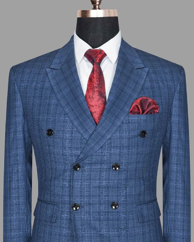 Royal Blue Plaid Double Breasted Blazer