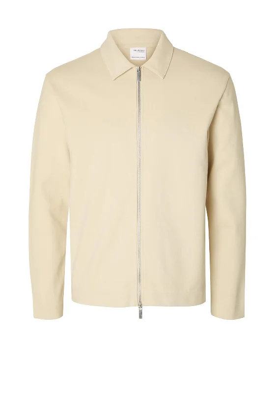 Selected Homme John Full Zip Overshirt, Oatmeal