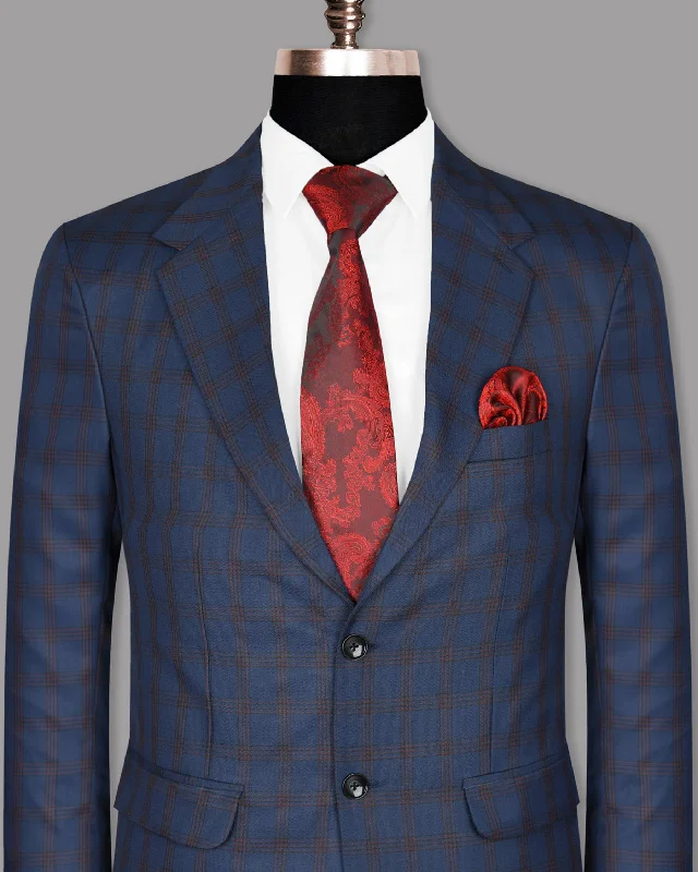 Space Blue with Russet Windowpane Premium Wool Rich Blazer