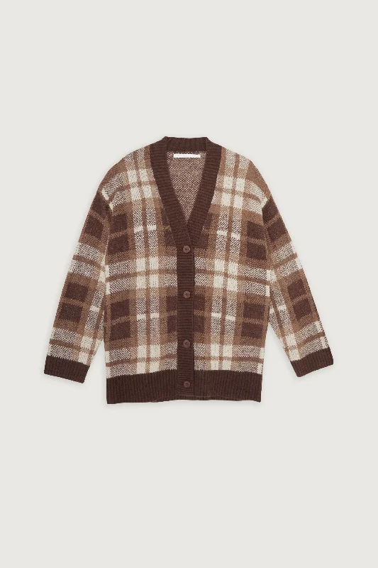 FUZZY OVERSIZED PLAID CARDIGAN