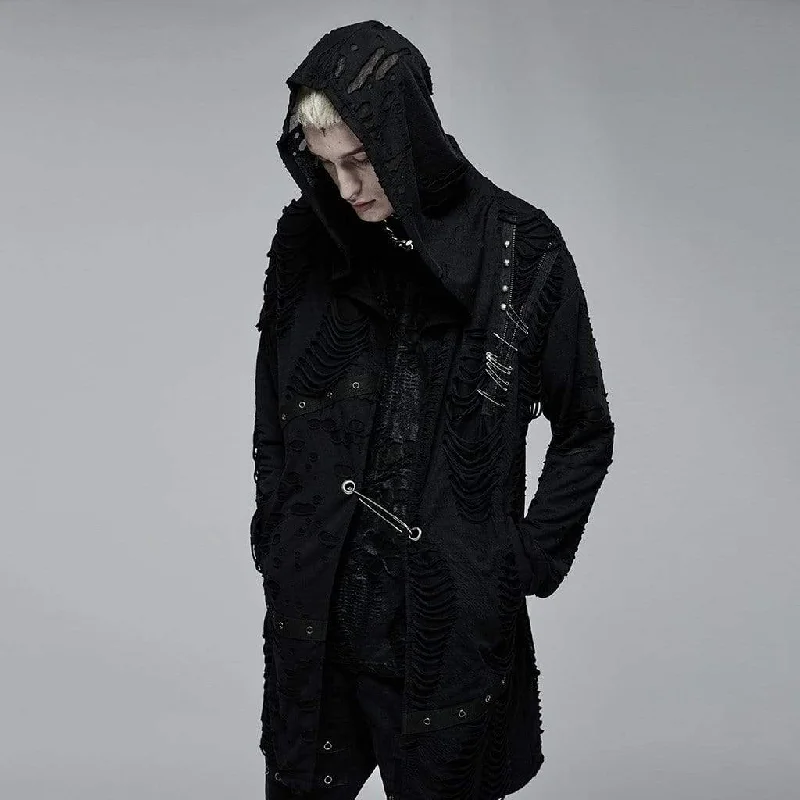 Men's Gothic Ripped Clip Cardigan with Hood