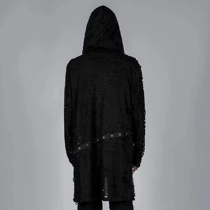 Men's Gothic Ripped Clip Cardigan with Hood