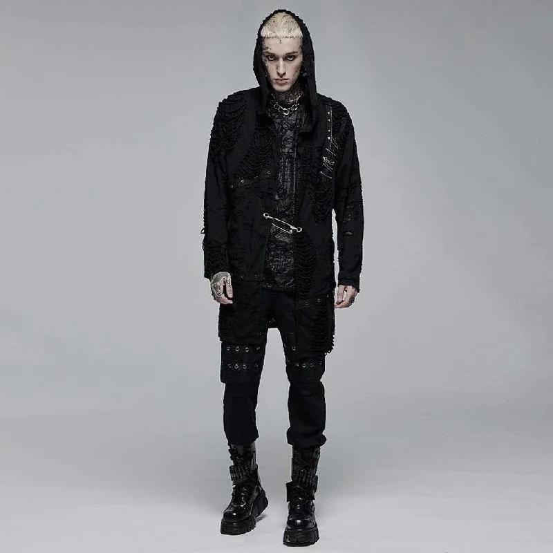 Men's Gothic Ripped Clip Cardigan with Hood