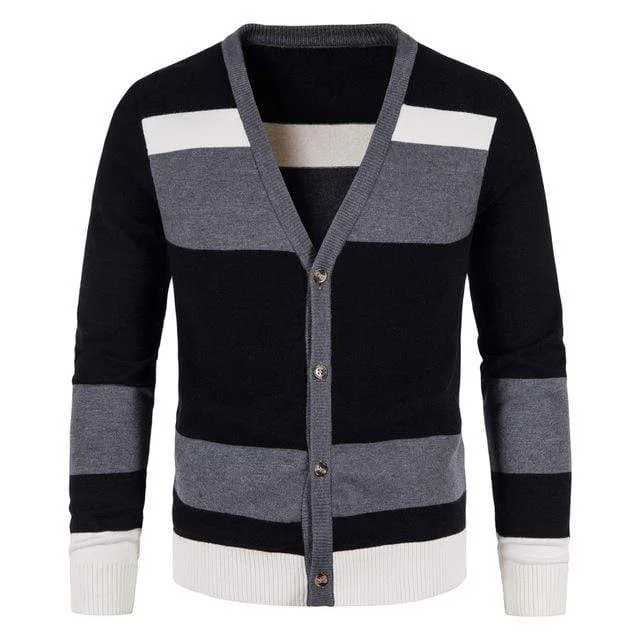 Men's Street Fashion Plunging Stripe Cardigan