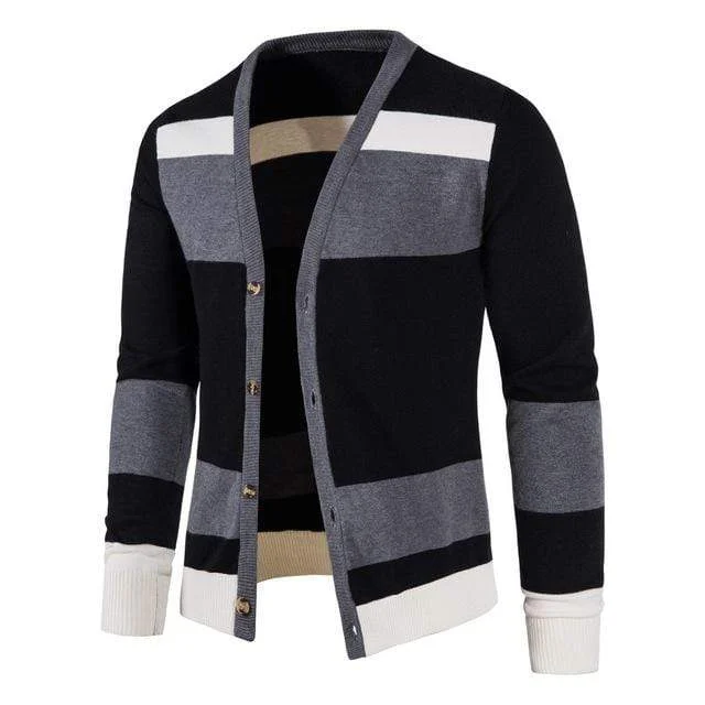 Men's Street Fashion Plunging Stripe Cardigan