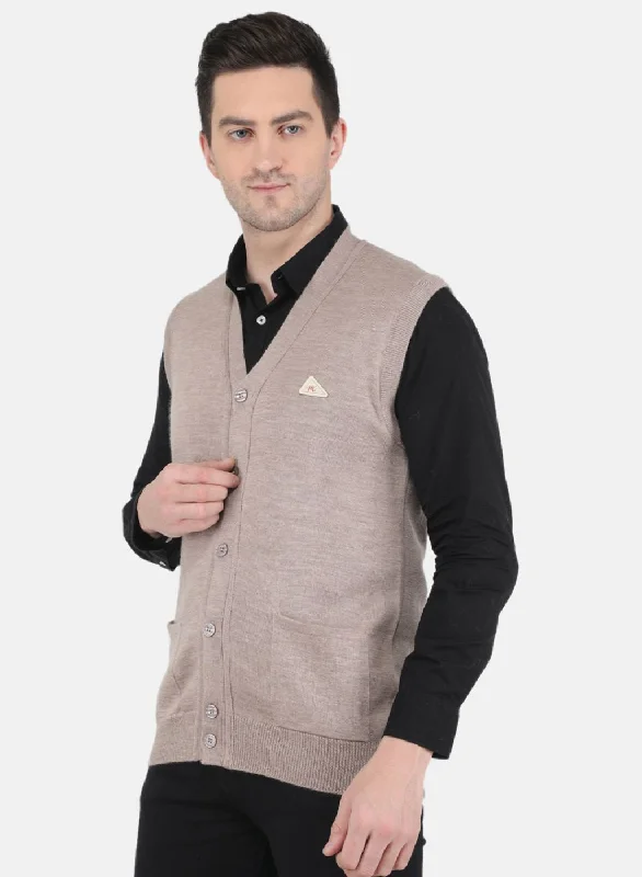 Men Beige Solid Cardigan