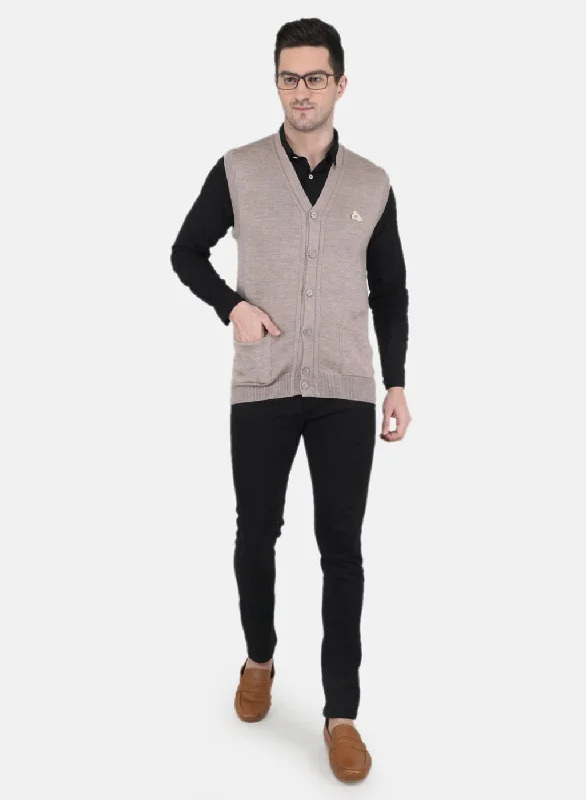 Men Beige Solid Cardigan