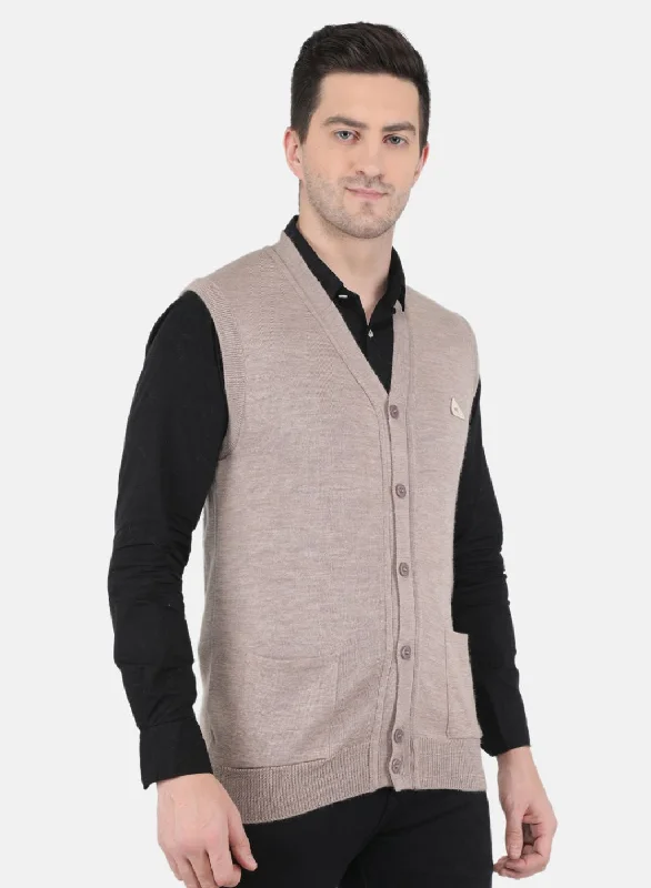 Men Beige Solid Cardigan