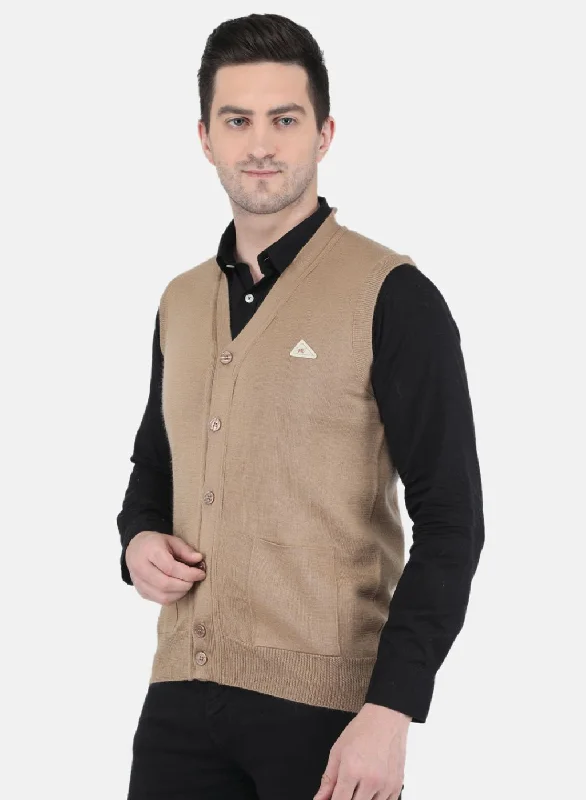 Men Beige Solid Cardigan