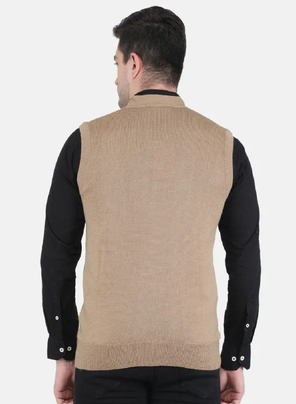 Men Beige Solid Cardigan