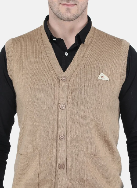 Men Beige Solid Cardigan