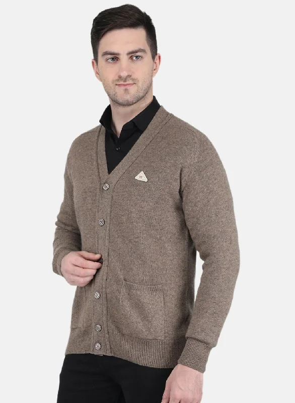 Men Beige Solid Cardigan