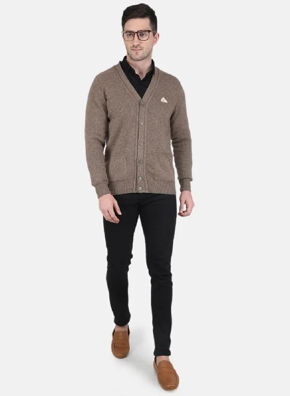 Men Beige Solid Cardigan