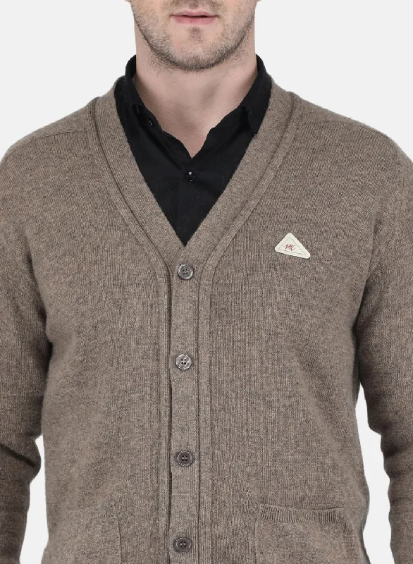 Men Beige Solid Cardigan