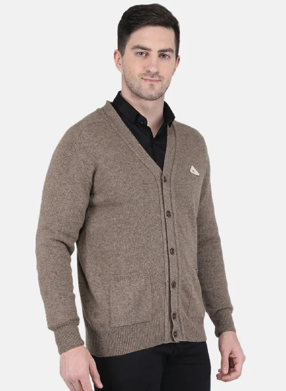 Men Beige Solid Cardigan