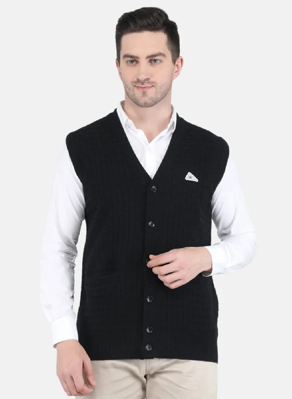 Men Black Self Design Cardigan