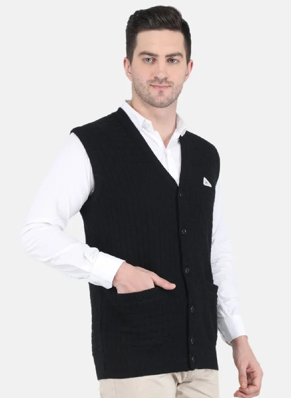 Men Black Self Design Cardigan