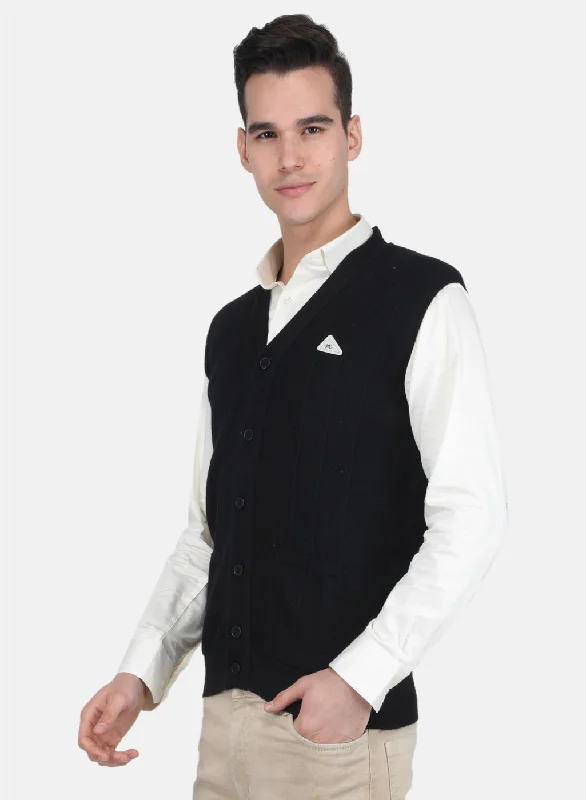 Men Black Solid Cardigan