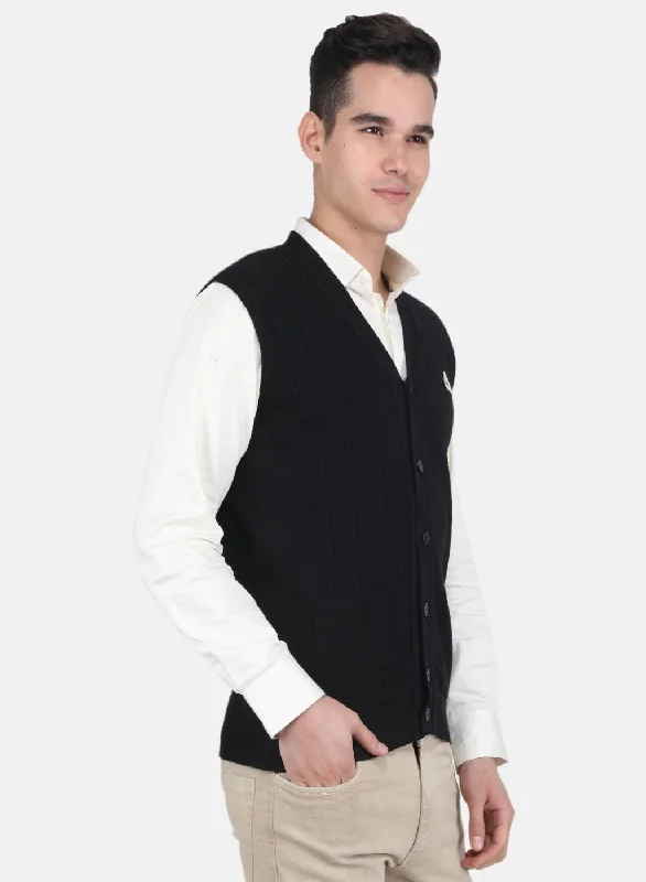 Men Black Solid Cardigan