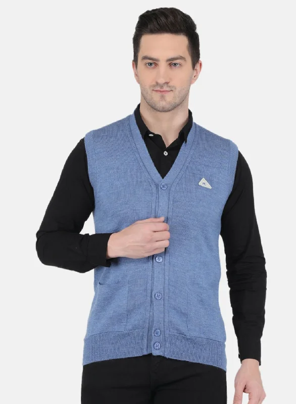 Men Blue Solid Cardigan