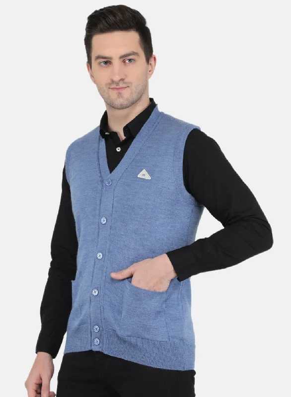 Men Blue Solid Cardigan