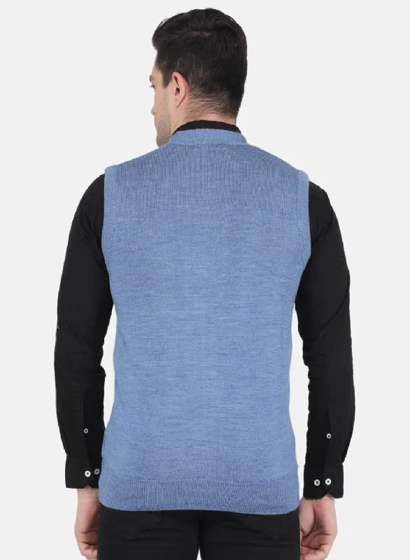 Men Blue Solid Cardigan