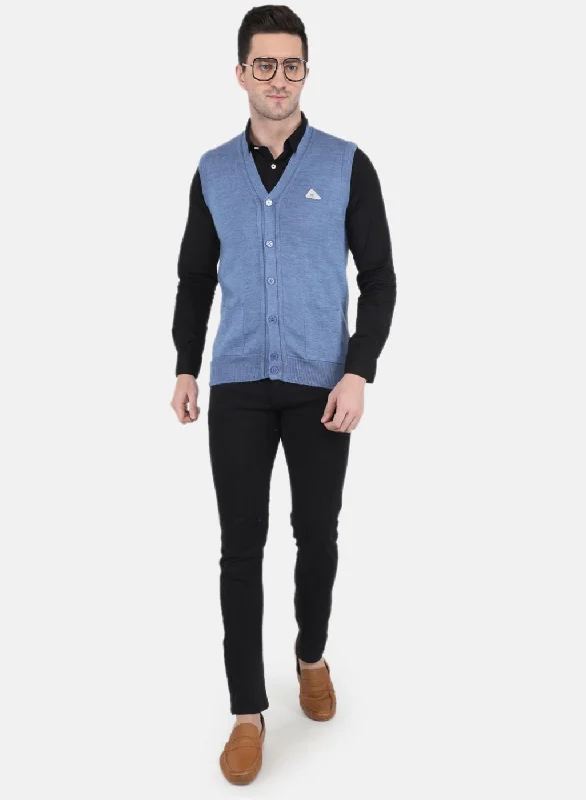 Men Blue Solid Cardigan